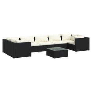 8-tlg. Garten-Lounge-Set mit Kissen Poly Rattan Schwarz