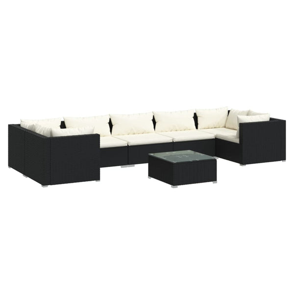 8-tlg. Garten-Lounge-Set mit Kissen Poly Rattan Schwarz