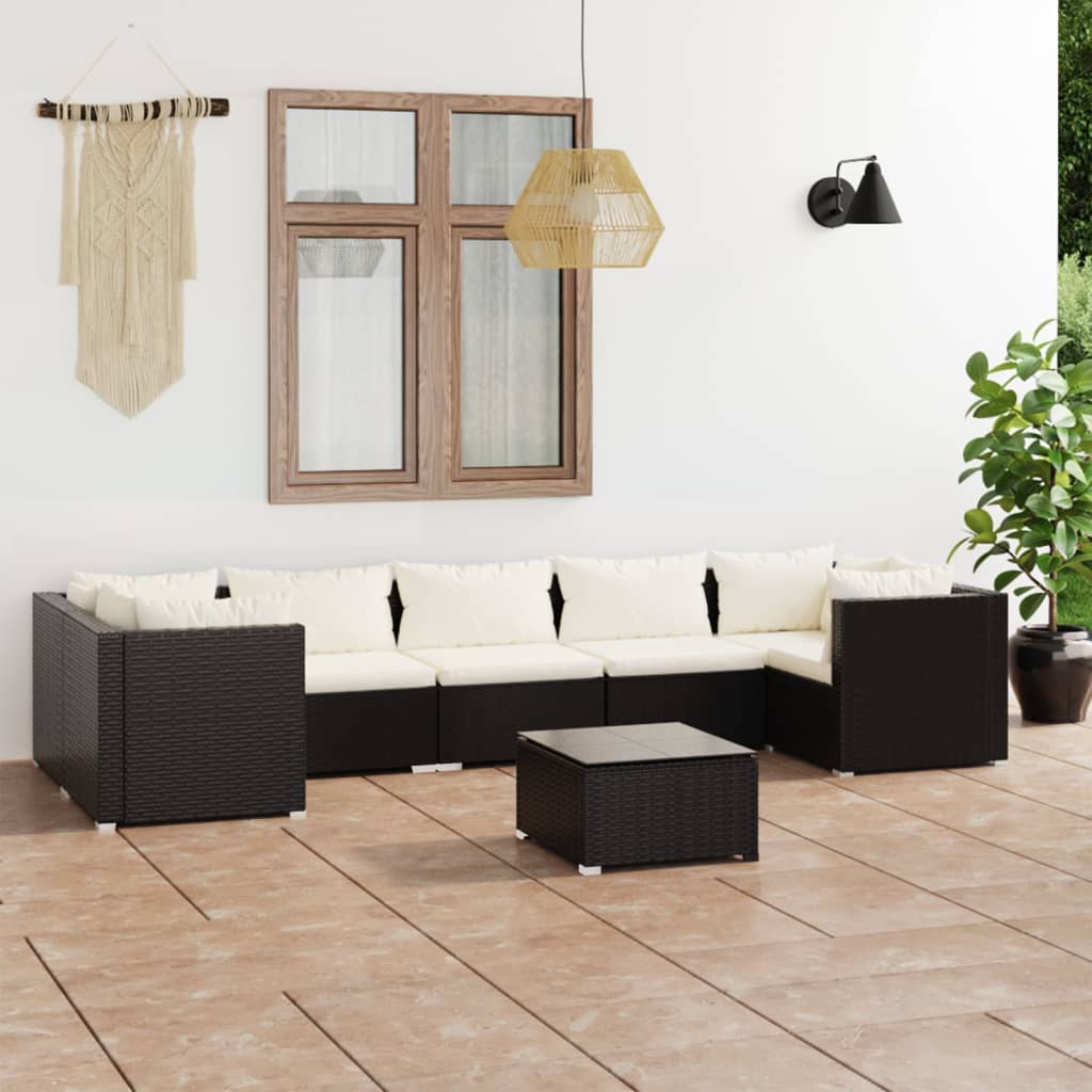 8-tlg. Garten-Lounge-Set mit Kissen Poly Rattan Schwarz