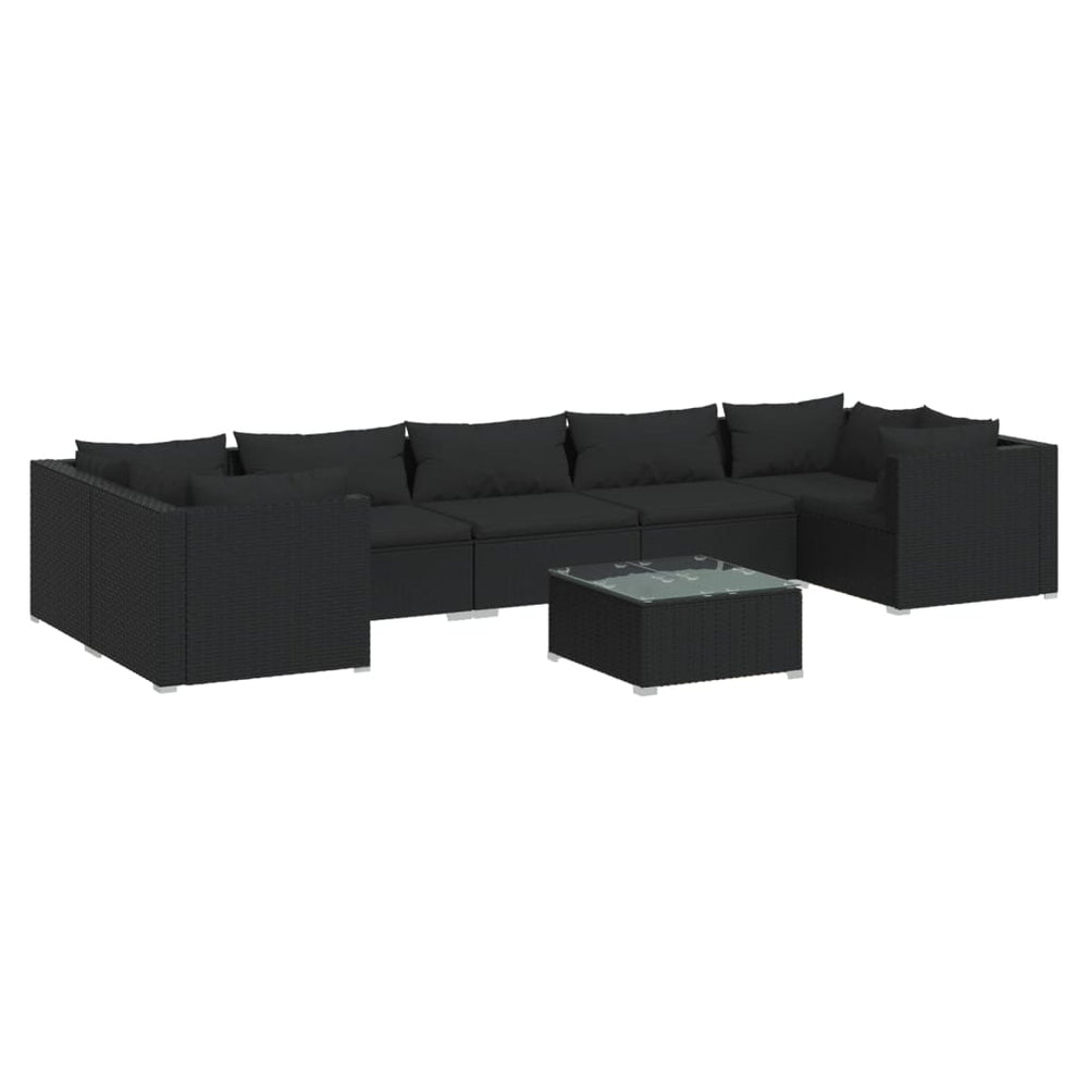 vidaXL Salon de jardin 8 pièces avec coussins résine tressée noir