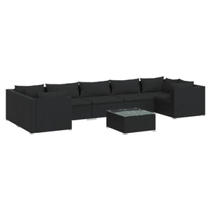 8-tlg. Garten-Lounge-Set mit Kissen Poly Rattan Schwarz