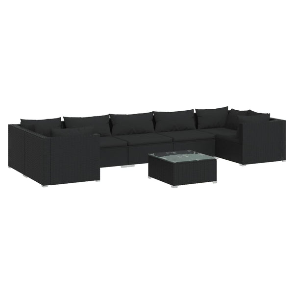 8-tlg. Garten-Lounge-Set mit Kissen Poly Rattan Schwarz