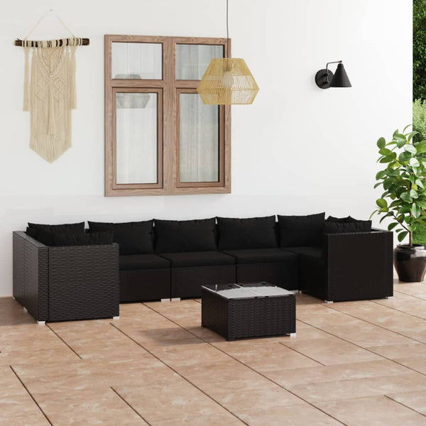 8-tlg. Garten-Lounge-Set mit Kissen Poly Rattan Schwarz