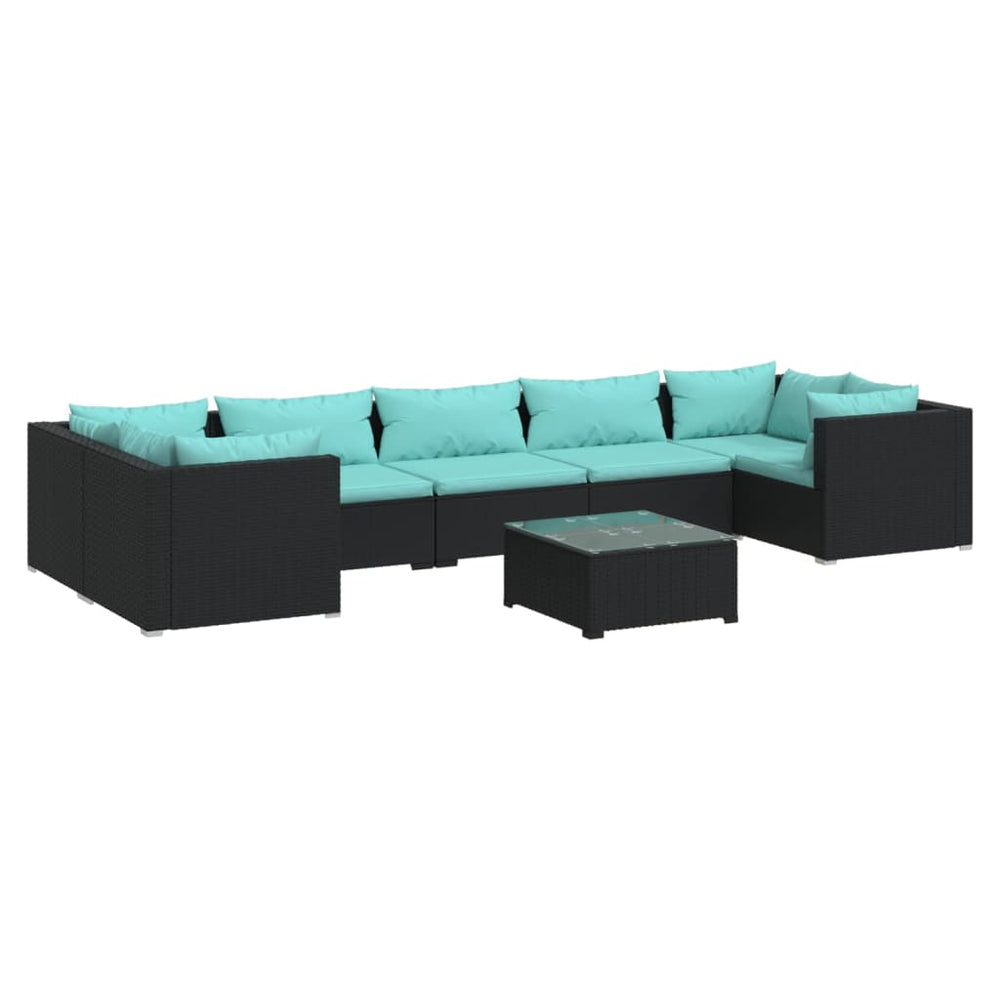 vidaXL Salon de jardin 8 pièces avec coussins résine tressée noir