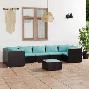 8-tlg. Garten-Lounge-Set mit Kissen Poly Rattan Schwarz