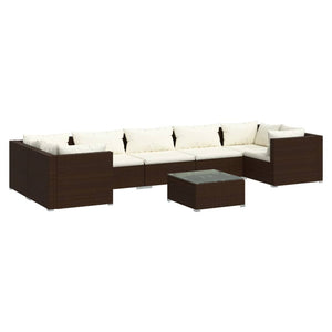 8-tlg. Garten-Lounge-Set mit Kissen Poly Rattan Braun