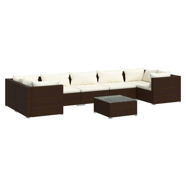 8-tlg. Garten-Lounge-Set mit Kissen Poly Rattan Braun