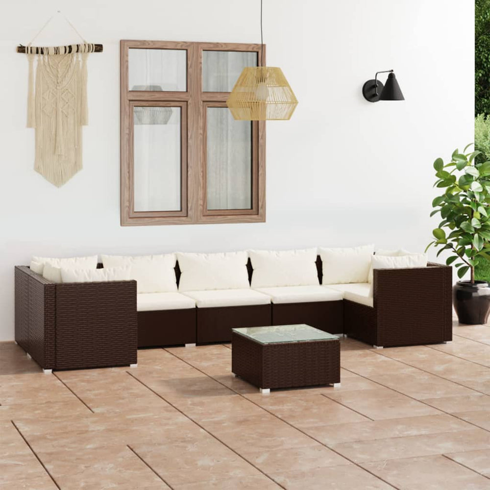 vidaXL Salon de jardin 8 pcs avec coussins résine tressée marron