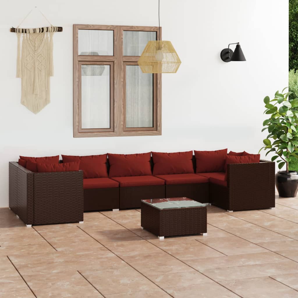 8-tlg. Garten-Lounge-Set mit Kissen Poly Rattan Braun