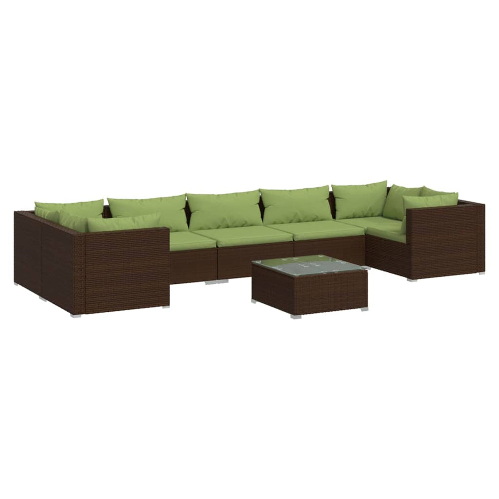 vidaXL Salon de jardin 8 pcs avec coussins résine tressée marron