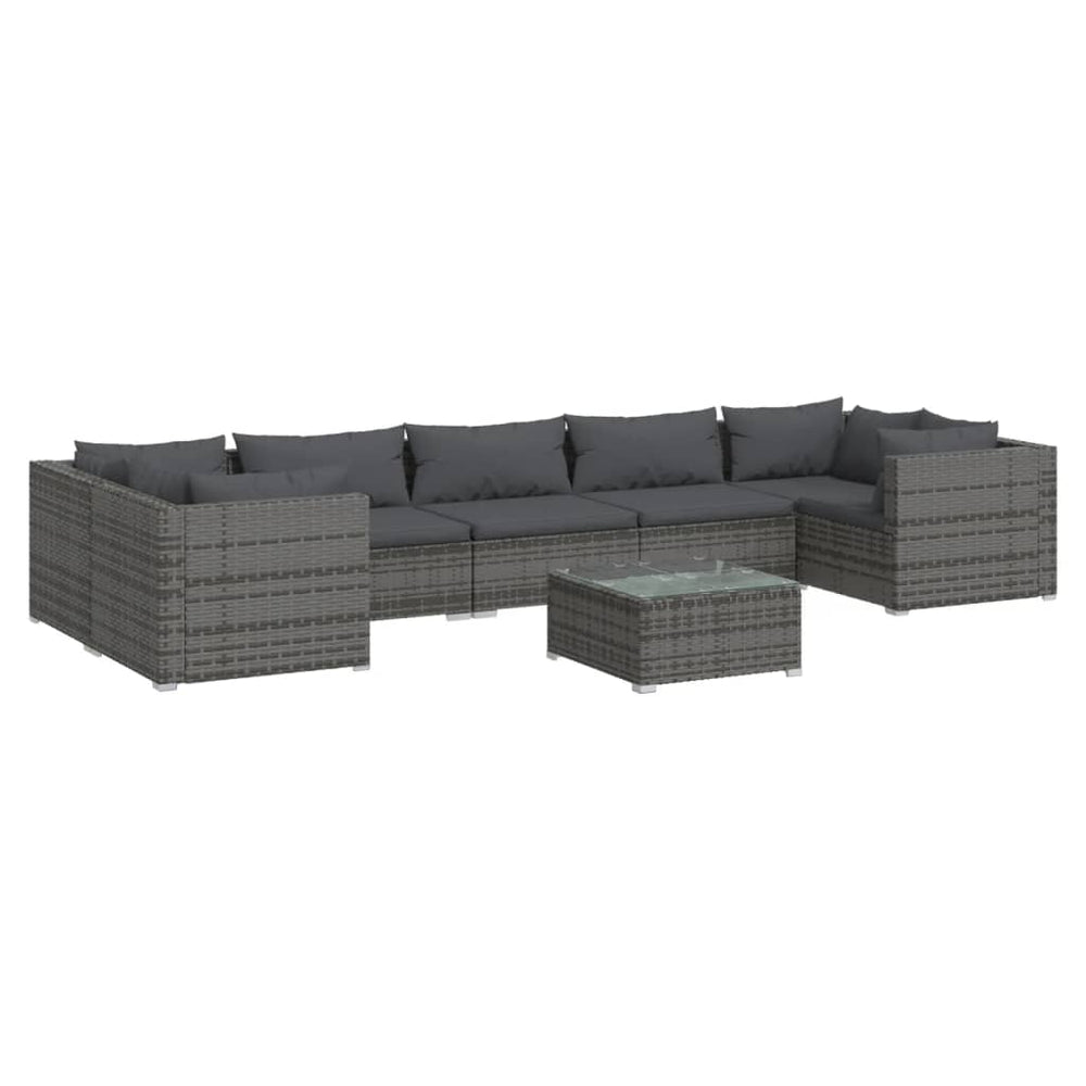 vidaXL Salon de jardin 8 pcs avec coussins résine tressée Gris
