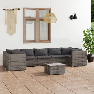 8-tlg. Garten-Lounge-Set mit Kissen Poly Rattan Grau