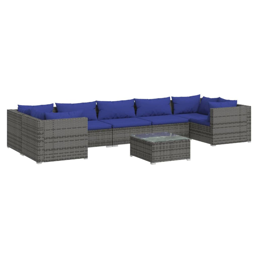 vidaXL Salon de jardin 8 pcs avec coussins résine tressée Gris
