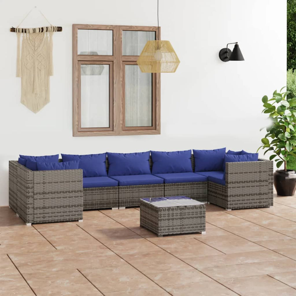 vidaXL Salon de jardin 8 pcs avec coussins résine tressée Gris