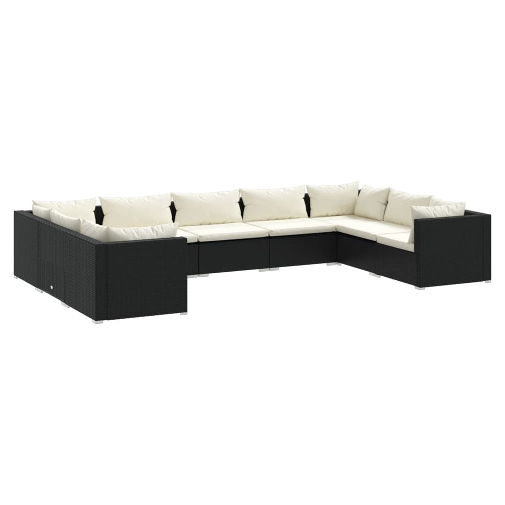 vidaXL Salon de jardin 9 pcs avec coussins résine tressée noir