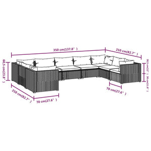 9-tlg. Garten-Lounge-Set mit Kissen Poly Rattan Schwarz