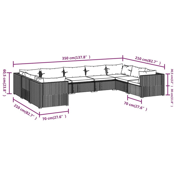 9-tlg. Garten-Lounge-Set mit Kissen Poly Rattan Schwarz