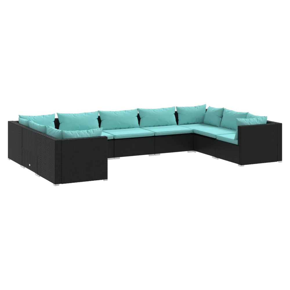 vidaXL Salon de jardin 9 pcs avec coussins résine tressée noir