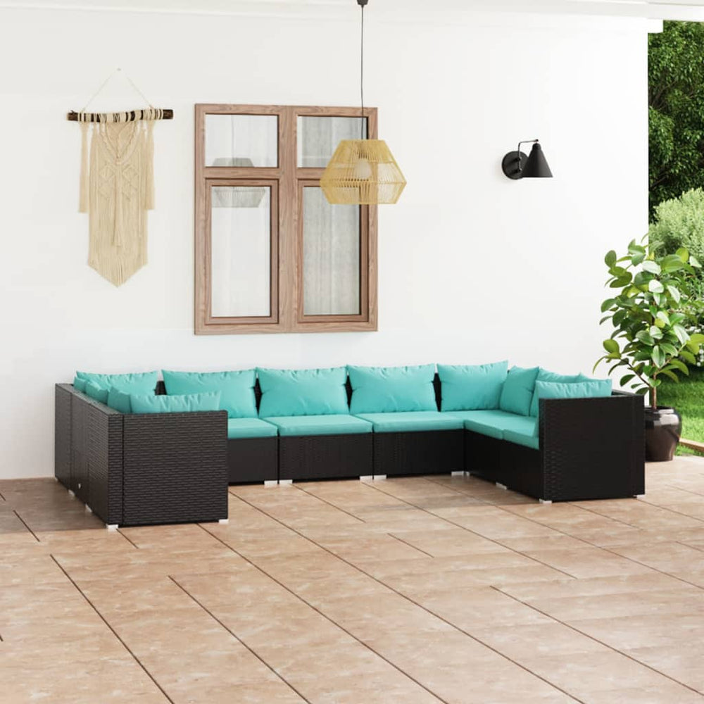 vidaXL Salon de jardin 9 pcs avec coussins résine tressée noir