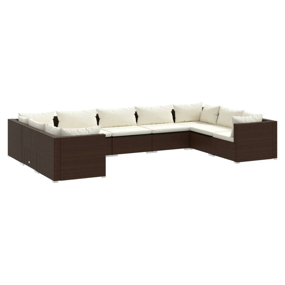 vidaXL Salon de jardin 9 pcs avec coussins résine tressée marron