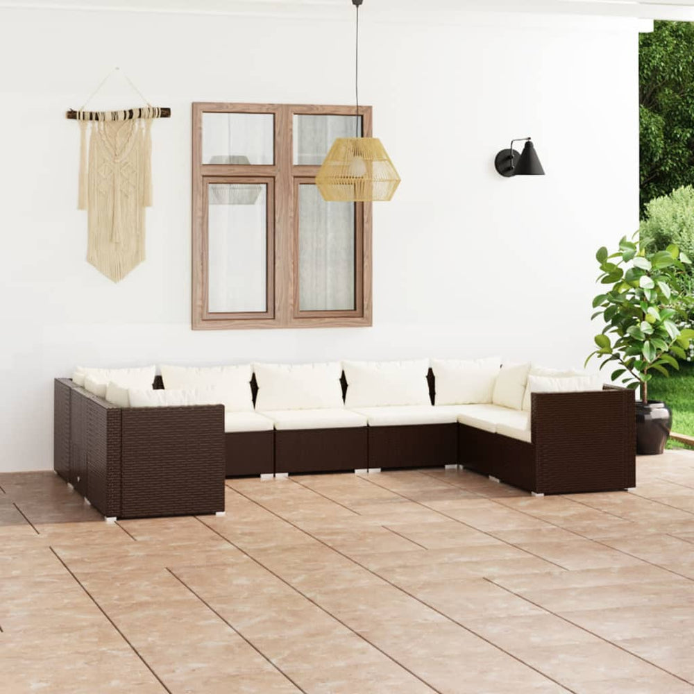 vidaXL Salon de jardin 9 pcs avec coussins résine tressée marron