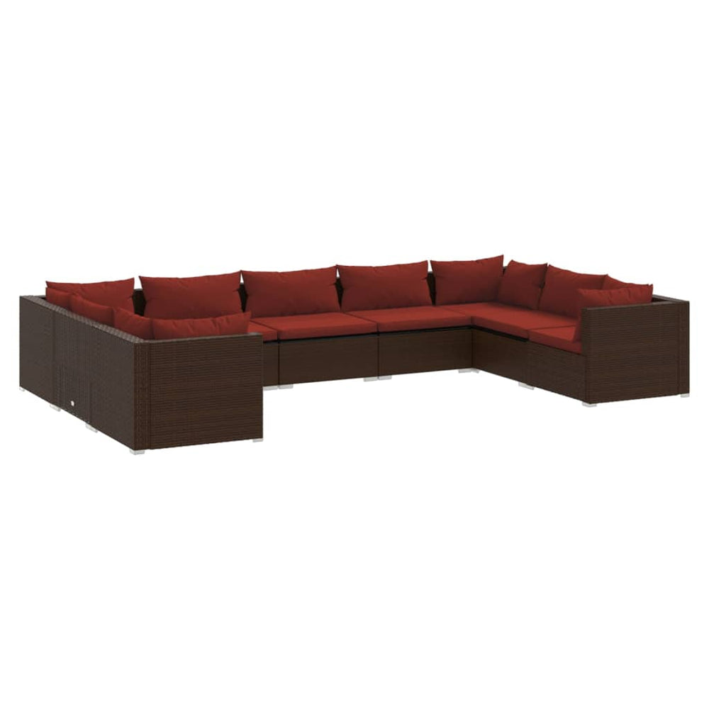 vidaXL Salon de jardin 9 pcs avec coussins résine tressée marron