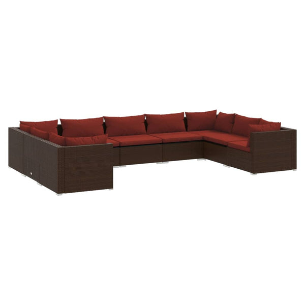 9-tlg. Garten-Lounge-Set mit Kissen Poly Rattan Braun