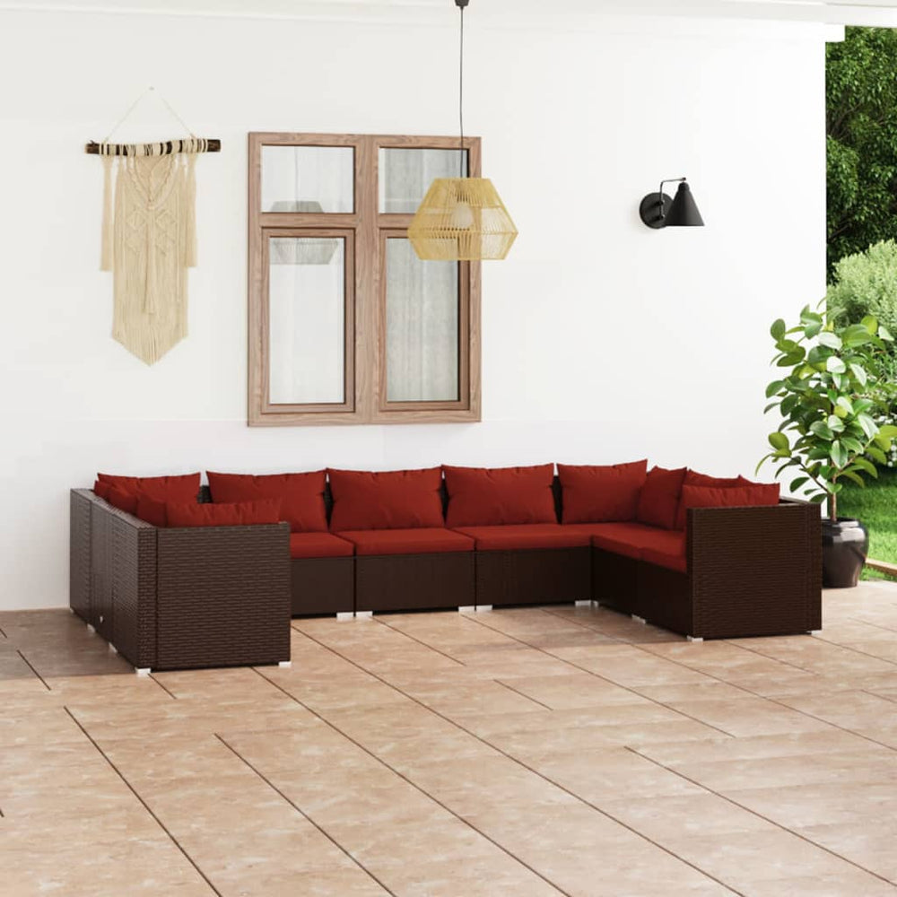 vidaXL Salon de jardin 9 pcs avec coussins résine tressée marron
