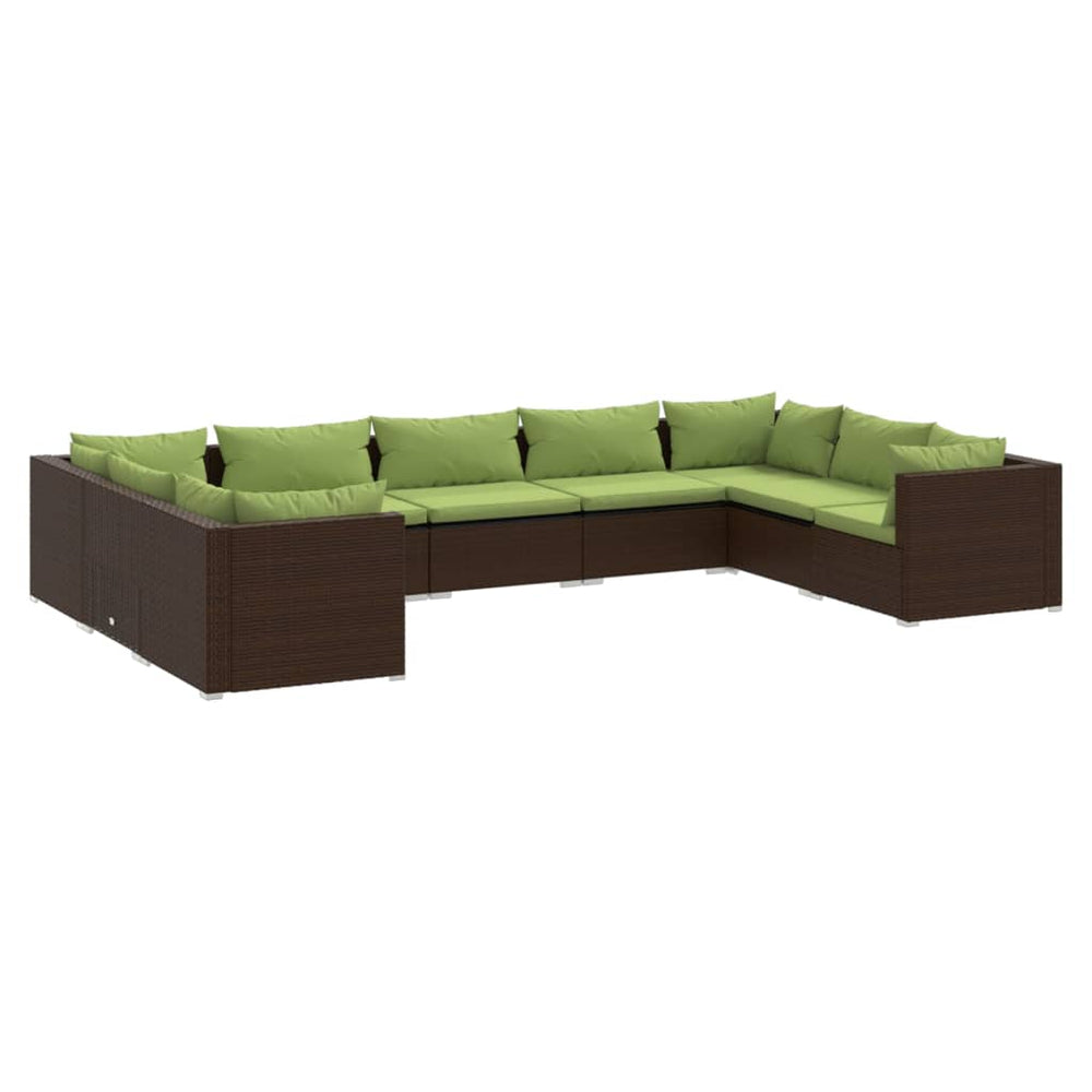 vidaXL Salon de jardin 9 pcs avec coussins résine tressée marron