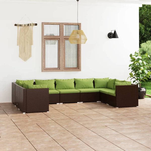 9-tlg. Garten-Lounge-Set mit Kissen Poly Rattan Braun
