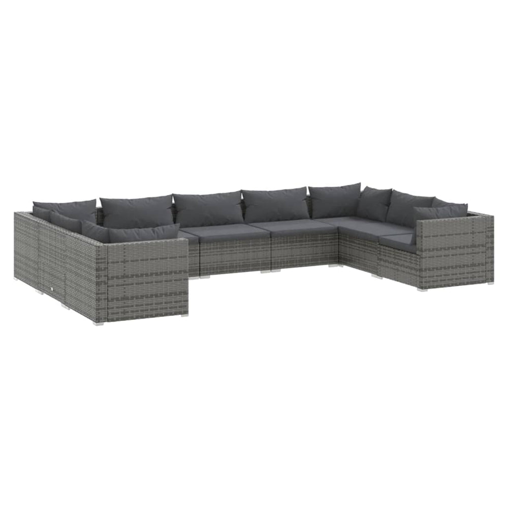 vidaXL Salon de jardin 9 pcs avec coussins résine tressée gris