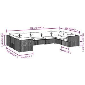 9-tlg. Garten-Lounge-Set mit Kissen Poly Rattan Grau