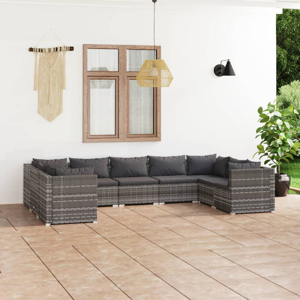 vidaXL Salon de jardin 9 pcs avec coussins résine tressée gris