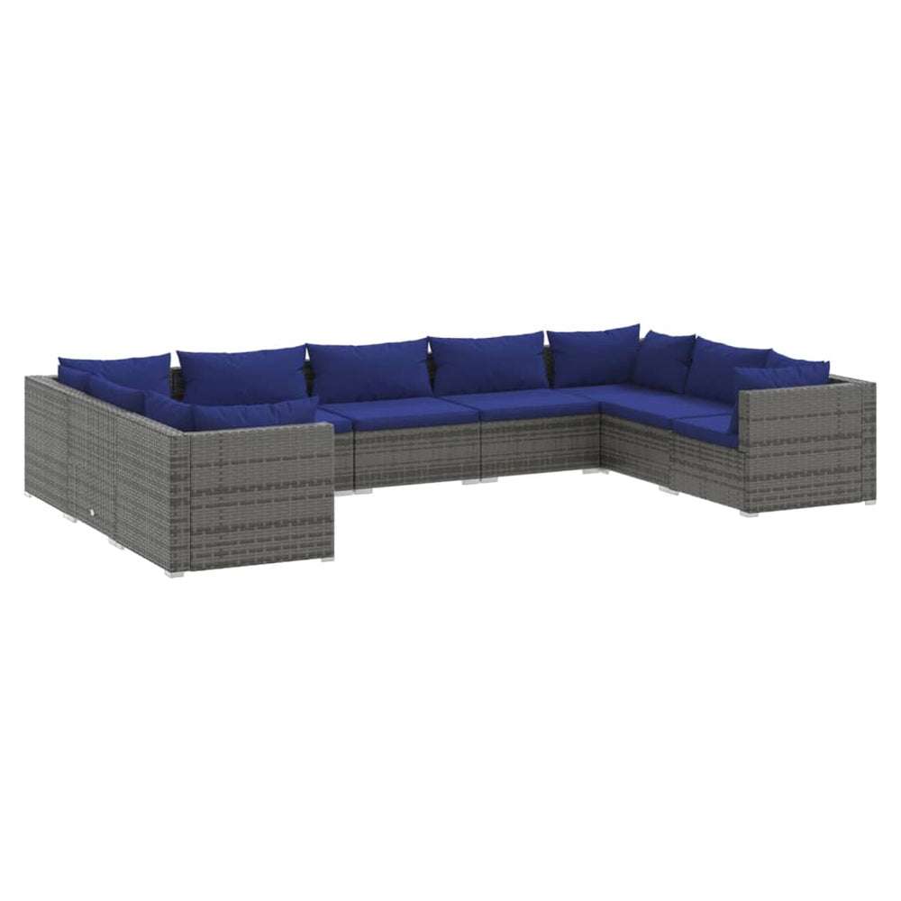 vidaXL Salon de jardin 9 pcs avec coussins résine tressée gris