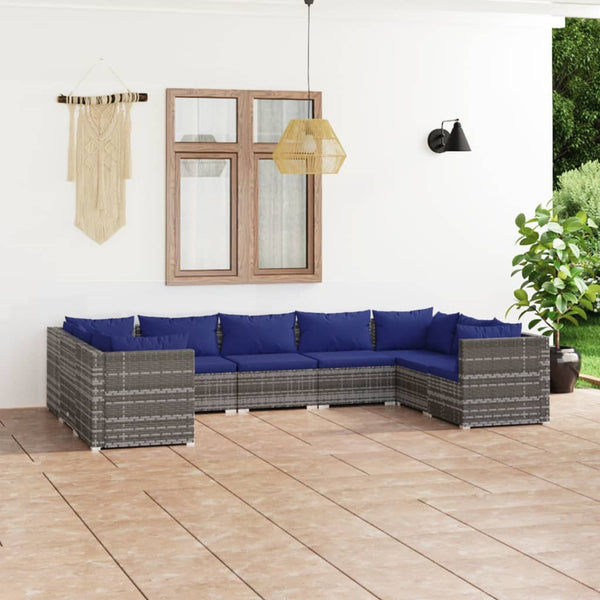 9-tlg. Garten-Lounge-Set mit Kissen Poly Rattan Grau