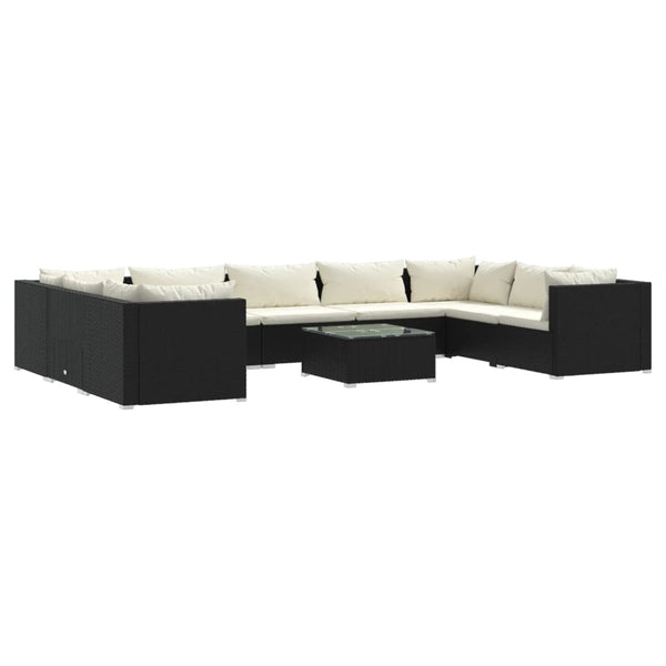 10-tlg. Garten-Lounge-Set mit Kissen Poly Rattan Schwarz