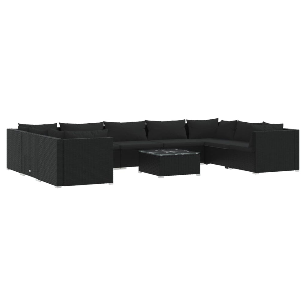 10-tlg. Garten-Lounge-Set mit Kissen Poly Rattan Schwarz