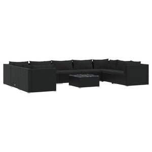 10-tlg. Garten-Lounge-Set mit Kissen Poly Rattan Schwarz