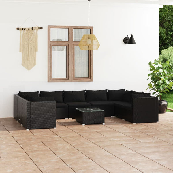 10-tlg. Garten-Lounge-Set mit Kissen Poly Rattan Schwarz