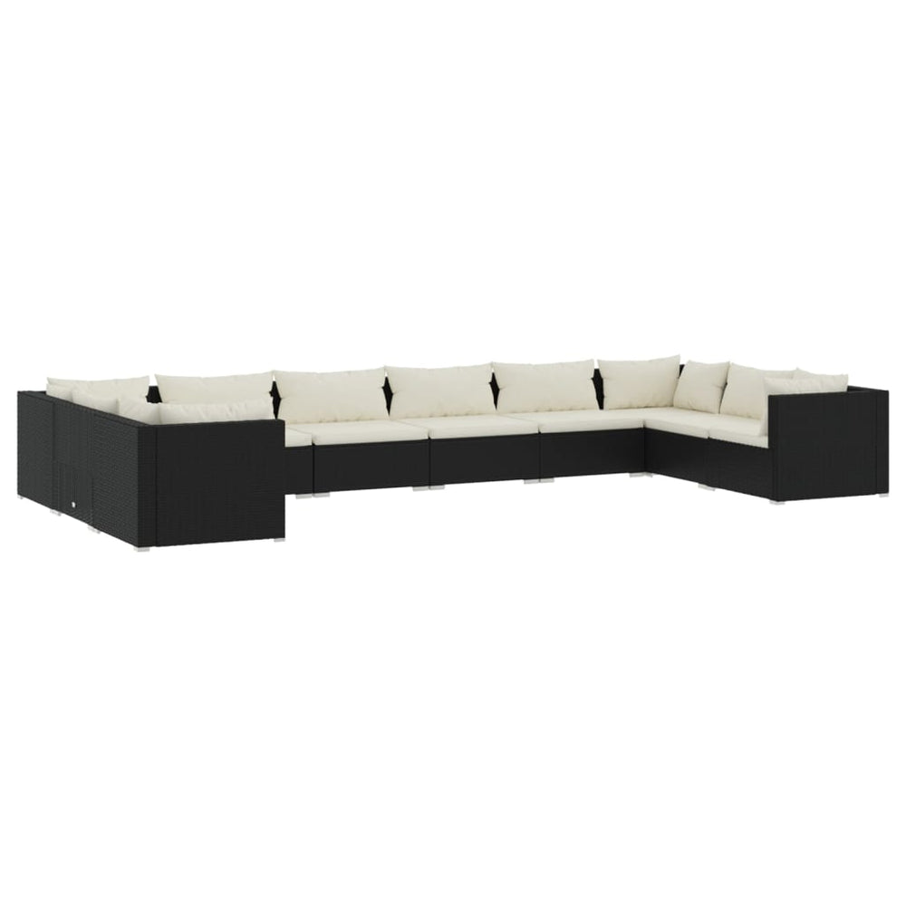 10-tlg. Garten-Lounge-Set mit Kissen Poly Rattan Schwarz