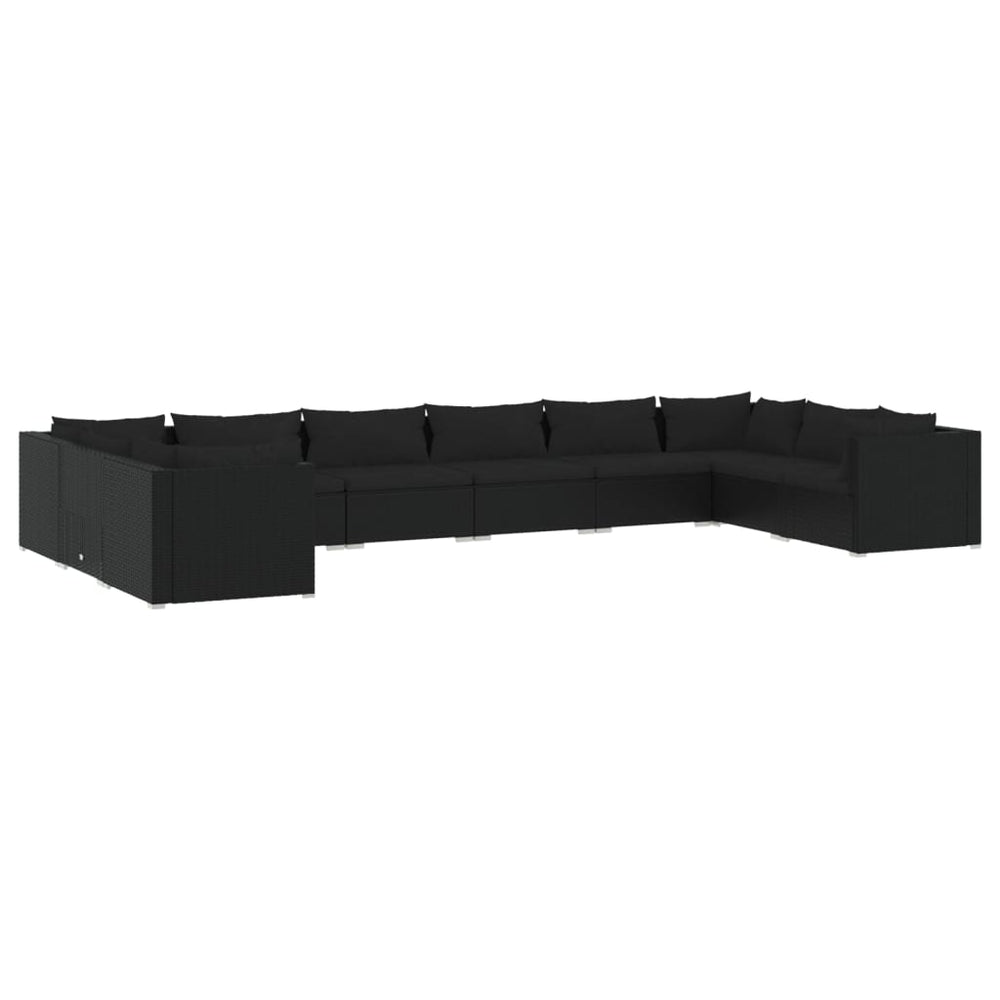 10-tlg. Garten-Lounge-Set mit Kissen Poly Rattan Schwarz