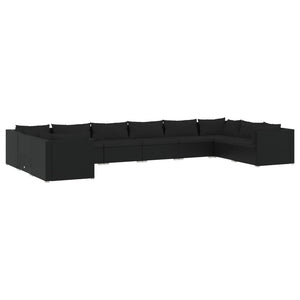 10-tlg. Garten-Lounge-Set mit Kissen Poly Rattan Schwarz