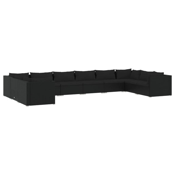 10-tlg. Garten-Lounge-Set mit Kissen Poly Rattan Schwarz