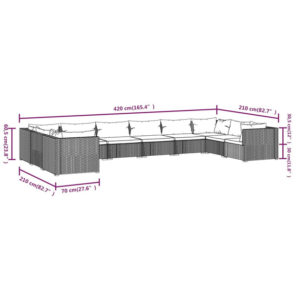 10-tlg. Garten-Lounge-Set mit Kissen Poly Rattan Schwarz