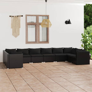 10-tlg. Garten-Lounge-Set mit Kissen Poly Rattan Schwarz