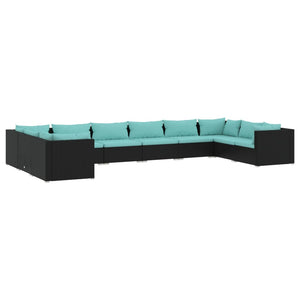 10-tlg. Garten-Lounge-Set mit Kissen Poly Rattan Schwarz