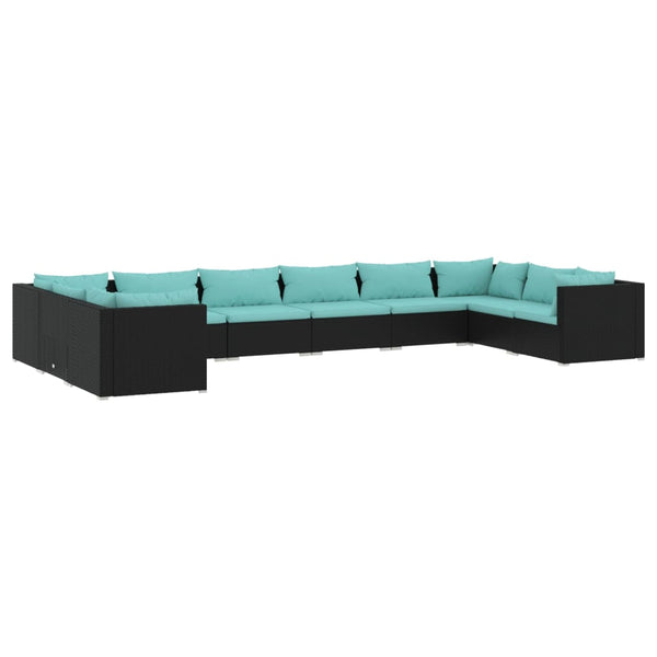 10-tlg. Garten-Lounge-Set mit Kissen Poly Rattan Schwarz