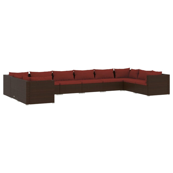 10-tlg. Garten-Lounge-Set mit Kissen Poly Rattan Braun