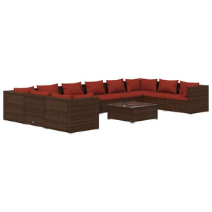 11-tlg. Garten-Lounge-Set mit Kissen Poly Rattan Braun