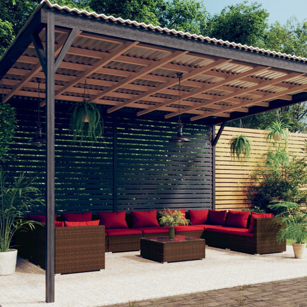 11-tlg. Garten-Lounge-Set mit Kissen Poly Rattan Braun